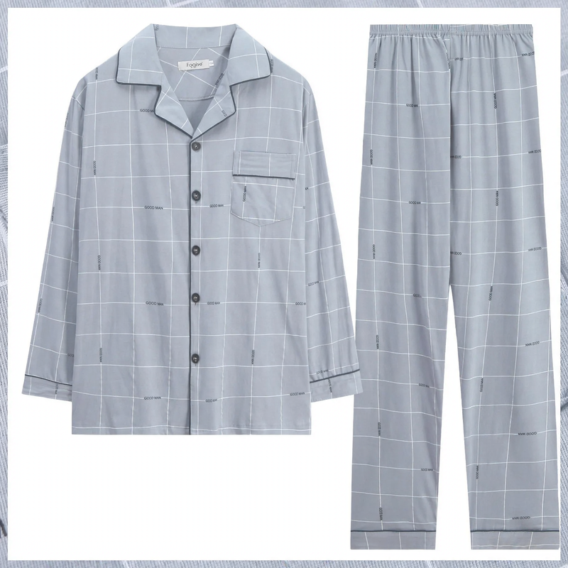 Men's cotton pajamas with checkered pattern