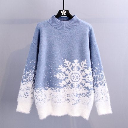 Ladies' knitted sweater with snowflake pattern