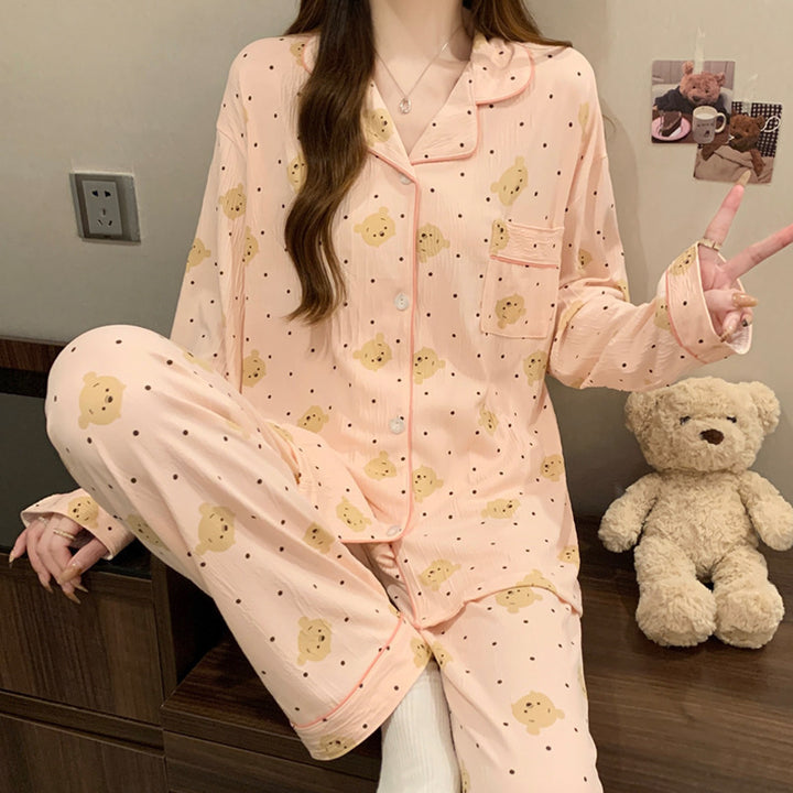 Women's pajamas, long-sleeved, with deer print