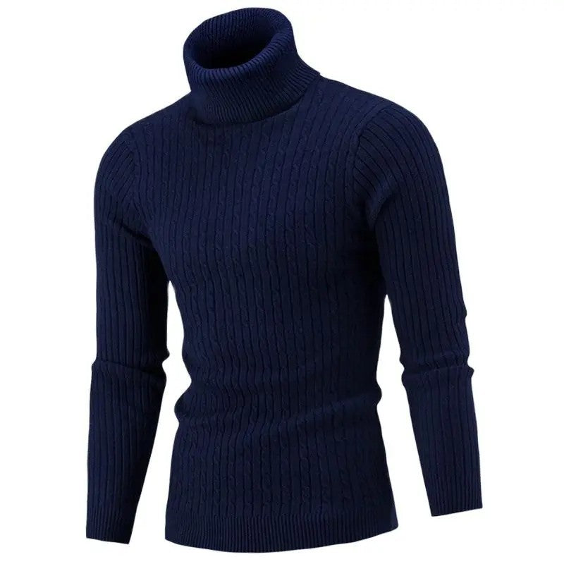 Men's knitted sweater with roll neck and cable pattern