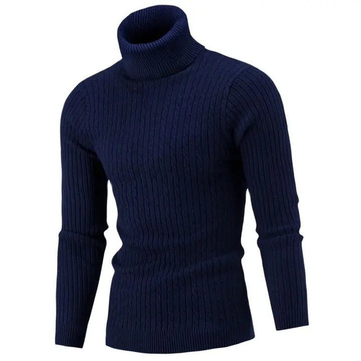 Men's knitted sweater with roll neck and cable pattern