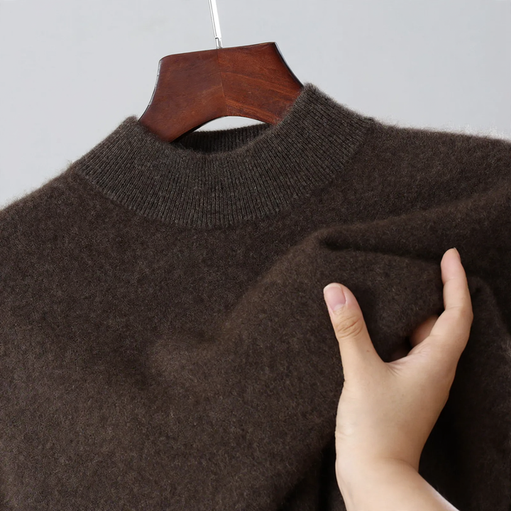 Men's wool pullover, stand-up collar, loose fit
