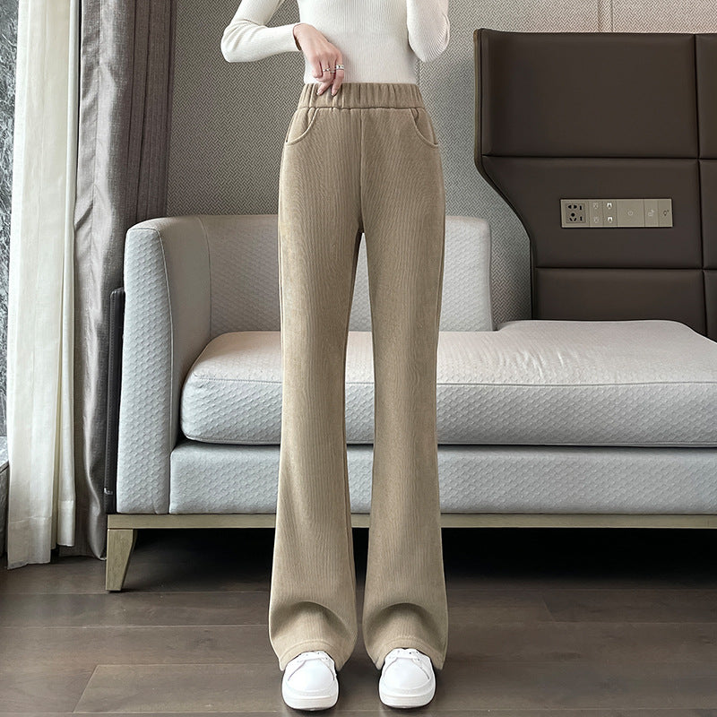 Women's corduroy flared pants, lined, autumn and winter