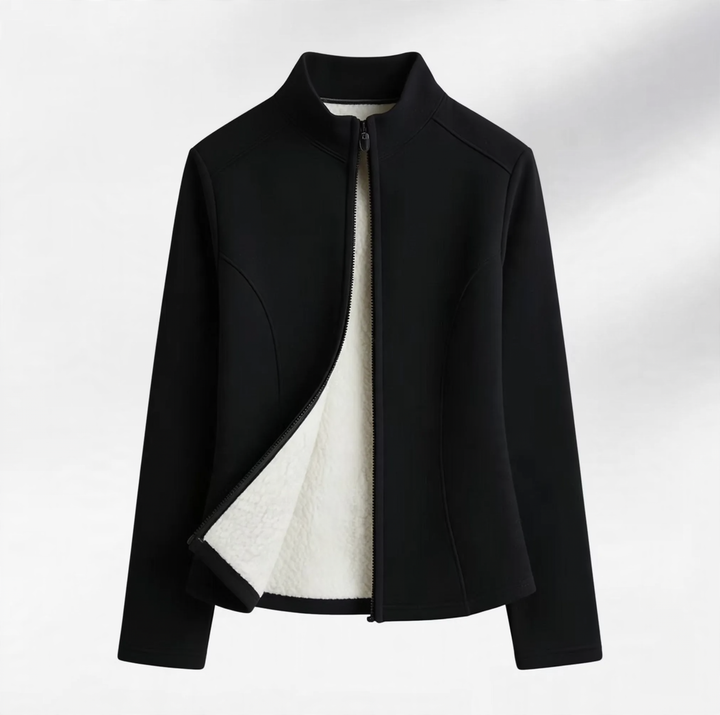 Padded women's yoga jacket with tailored cut and zipper