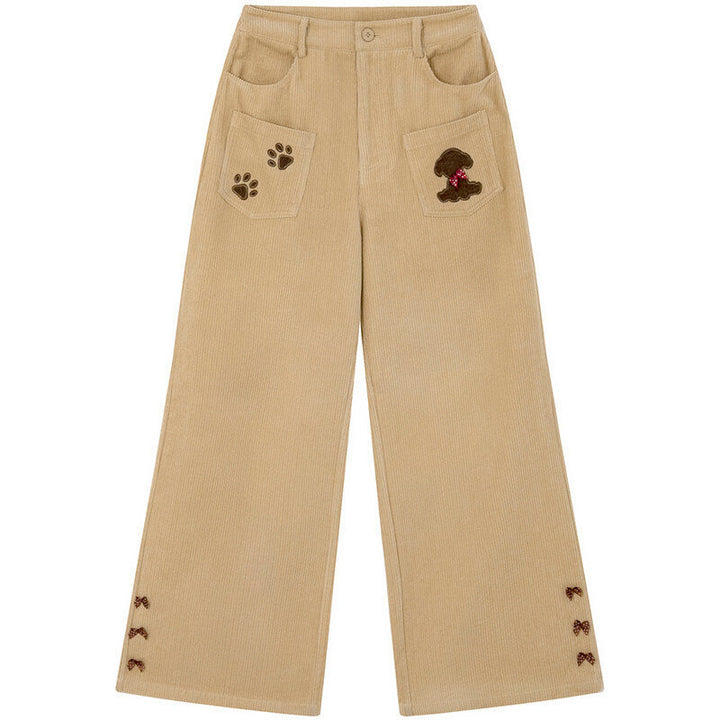 Kord-wide trousers with bear embroidery
