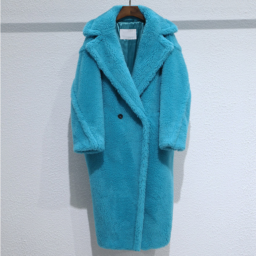 Long Teddy Coat with V-Neck