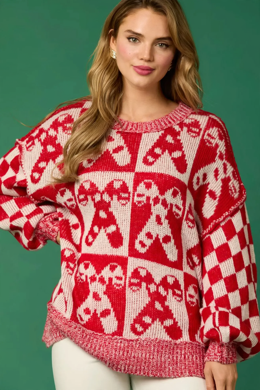 Women's Christmas Sweater, Checked, Loose Fit