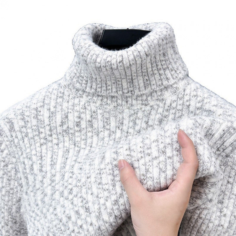 Warmer men's turtleneck sweater with wool content and lining