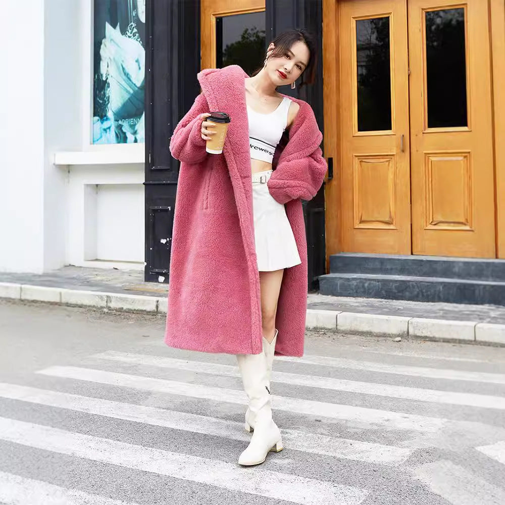 Teddy-Coat, mid-length, Color: Raspberry Pink