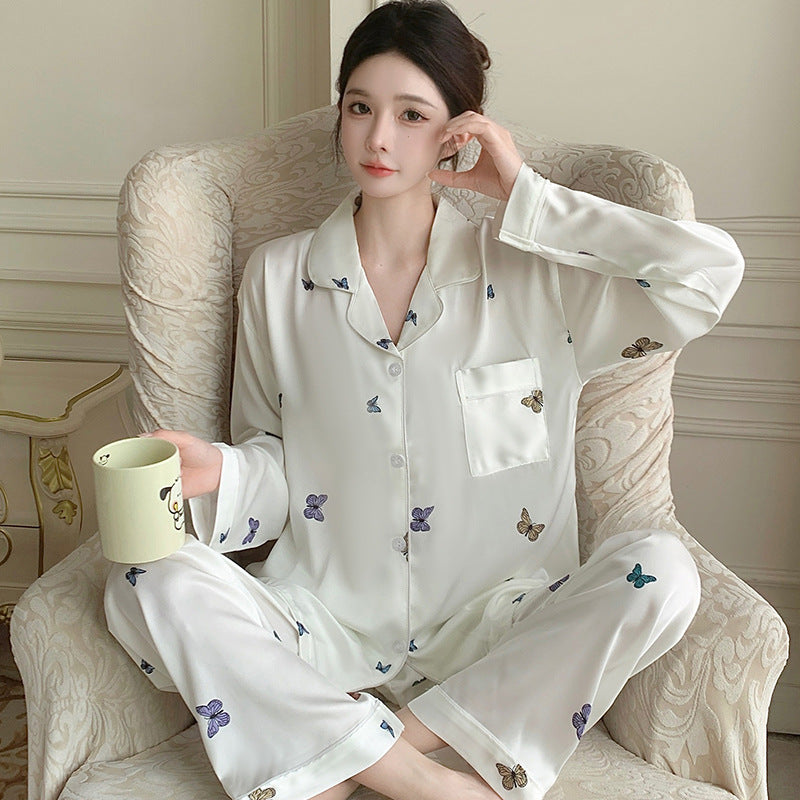 Ladies' loungewear set, two-piece, ice silk feel, heart pattern