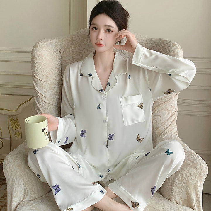 Ladies' loungewear set, two-piece, ice silk feel, heart pattern