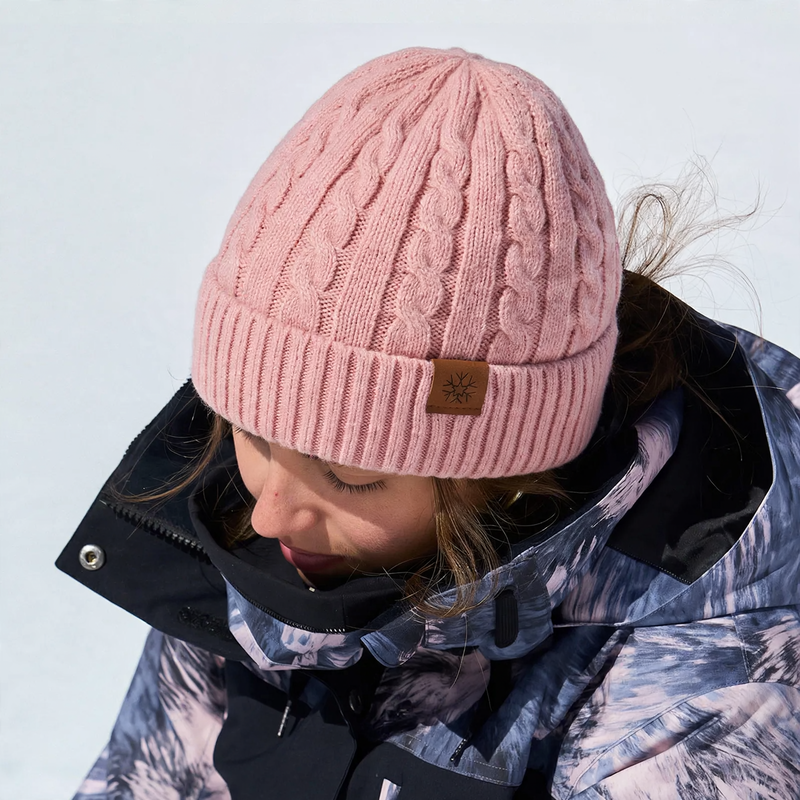 Fleece-lined knitted beanie with cuff, winter