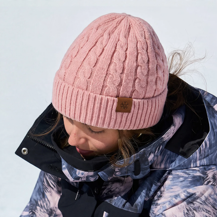 Fleece-lined knitted beanie with cuff, winter