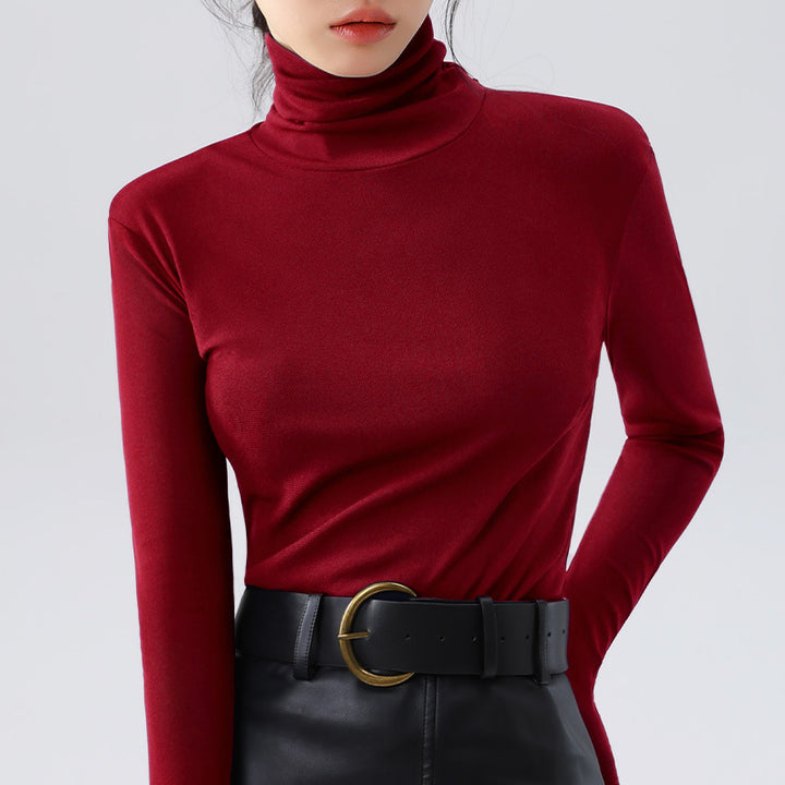 Women's turtleneck top, mesh fabric, lined