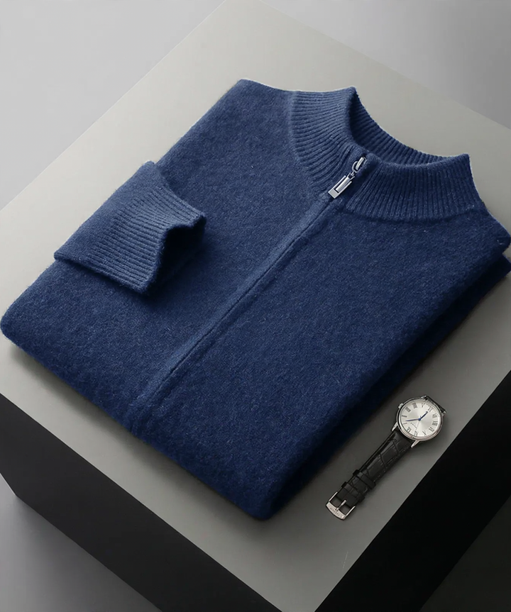 Men's cardigan made of pure wool, standing collar, 500g