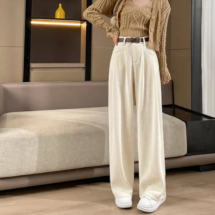 Cord pant with wide leg, high-waist, lined