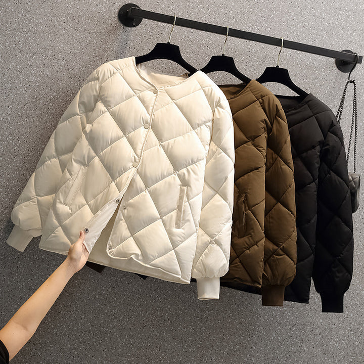 Women's quilted jacket, short, diamond pattern