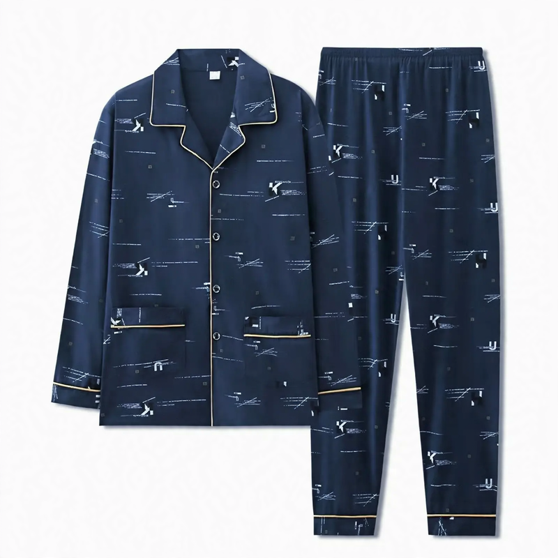 Men's cotton pajama set, long-sleeved, comfortable