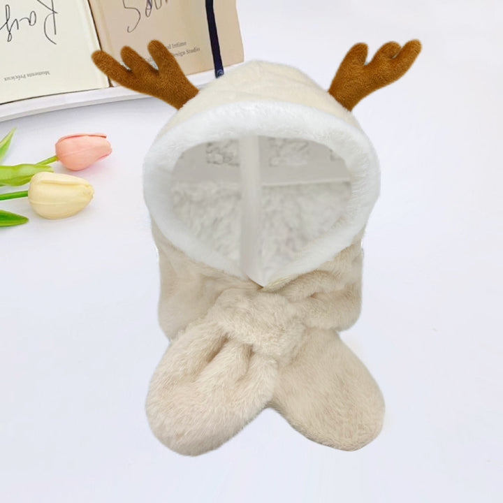 Plush hooded scarf with animal design, lined