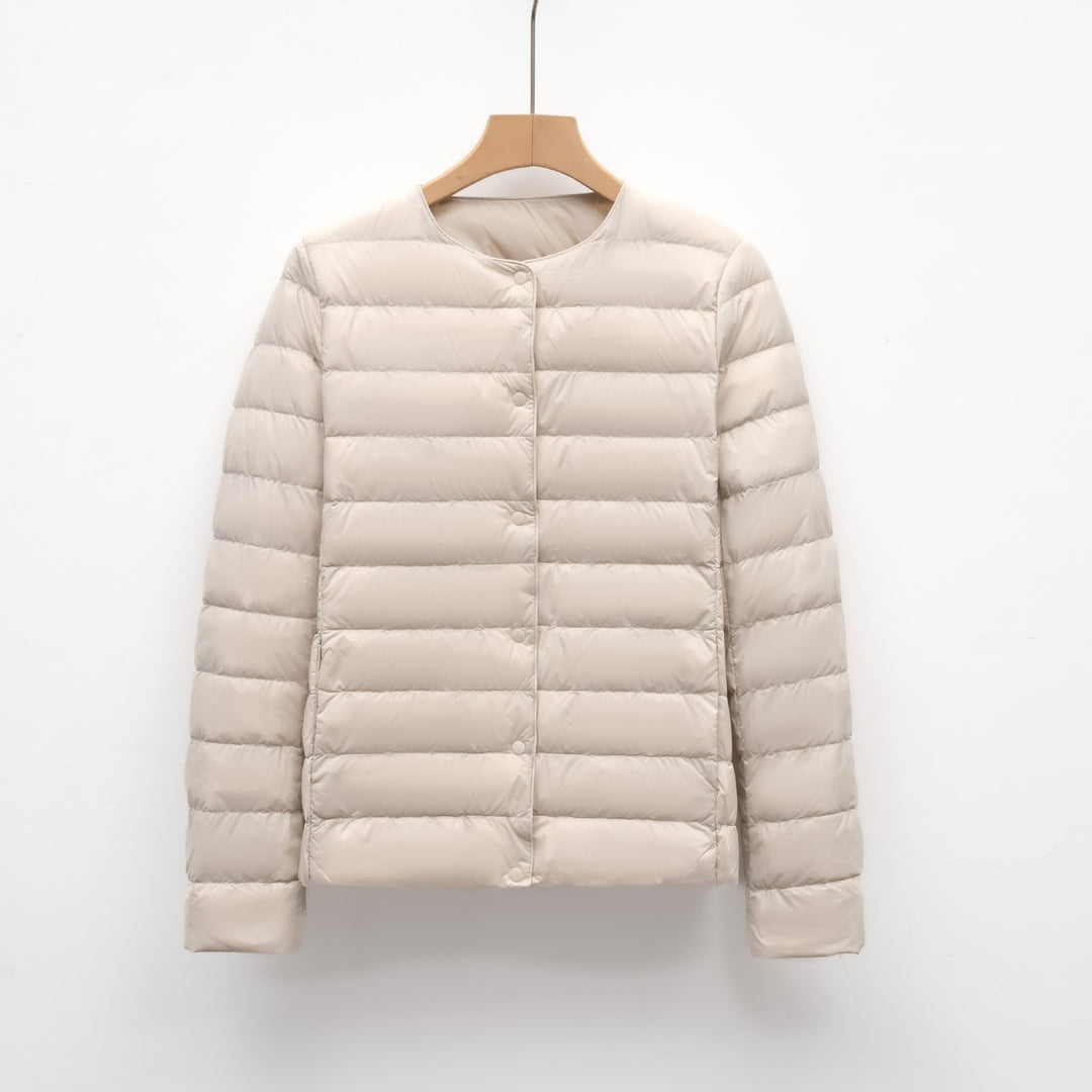 Light women's padded jacket with round neck