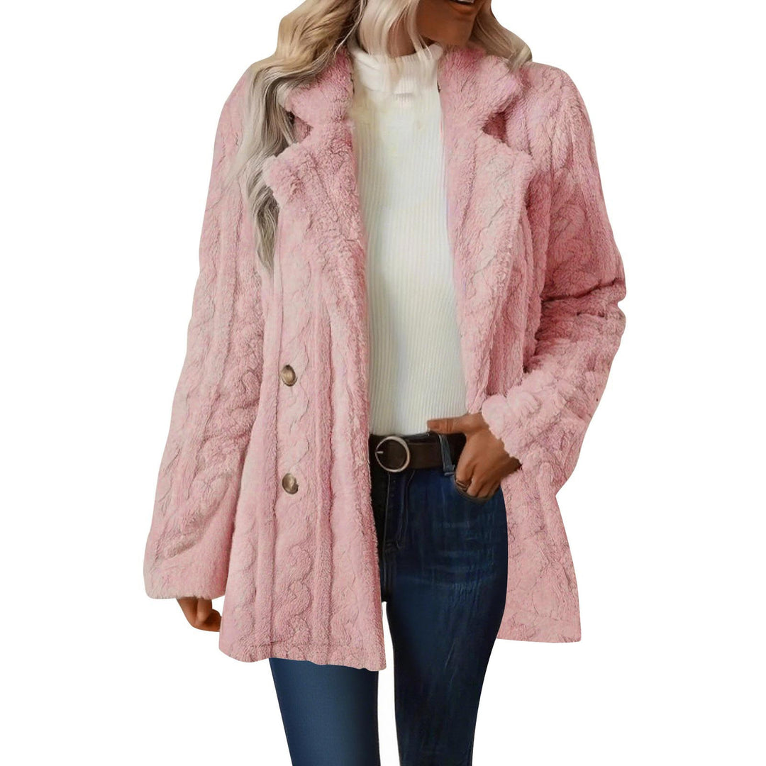 Women's coat with lapel collar and double button placket