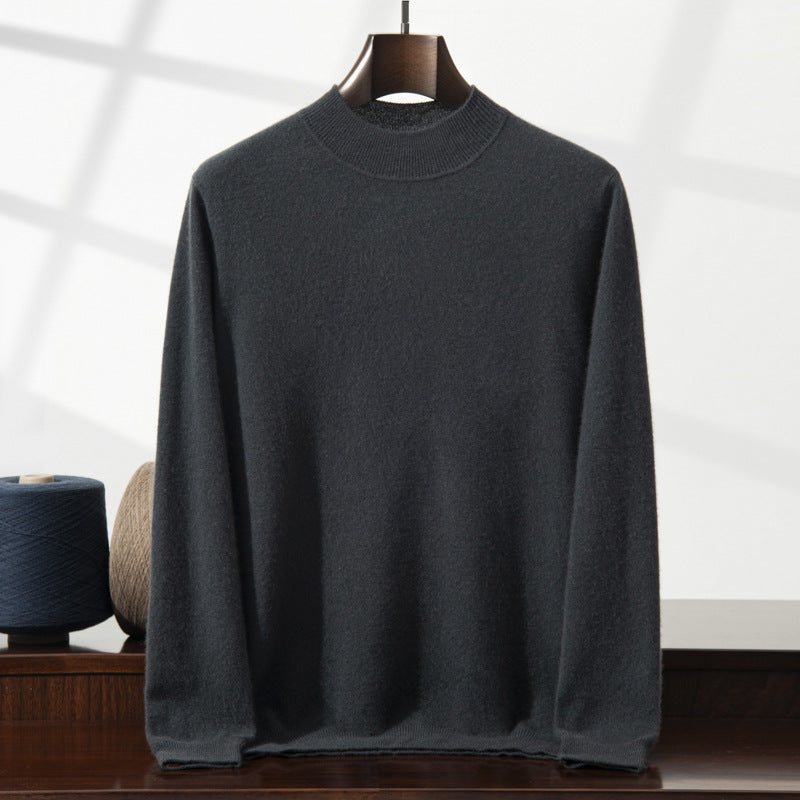Men's Cashmere Sweater, Stand-Up Collar, Thin