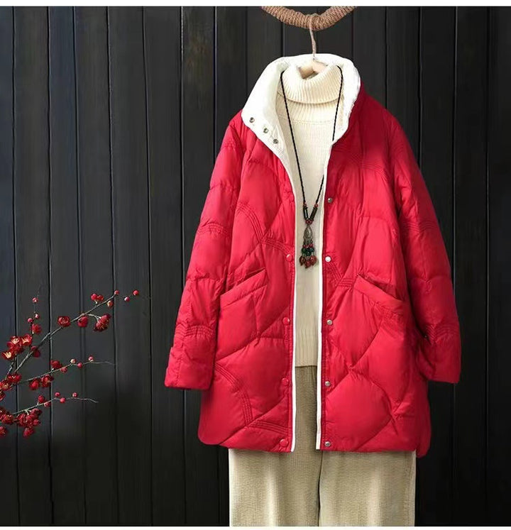 Light down jacket for women, mid-length, plus size