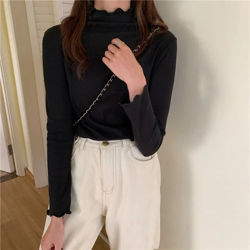 Women's Long Sleeve Top with Stand Collar