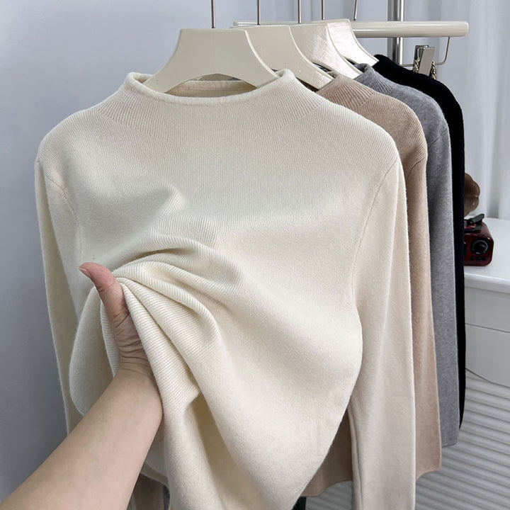 Women's knit pullover with stand-up collar, soft material
