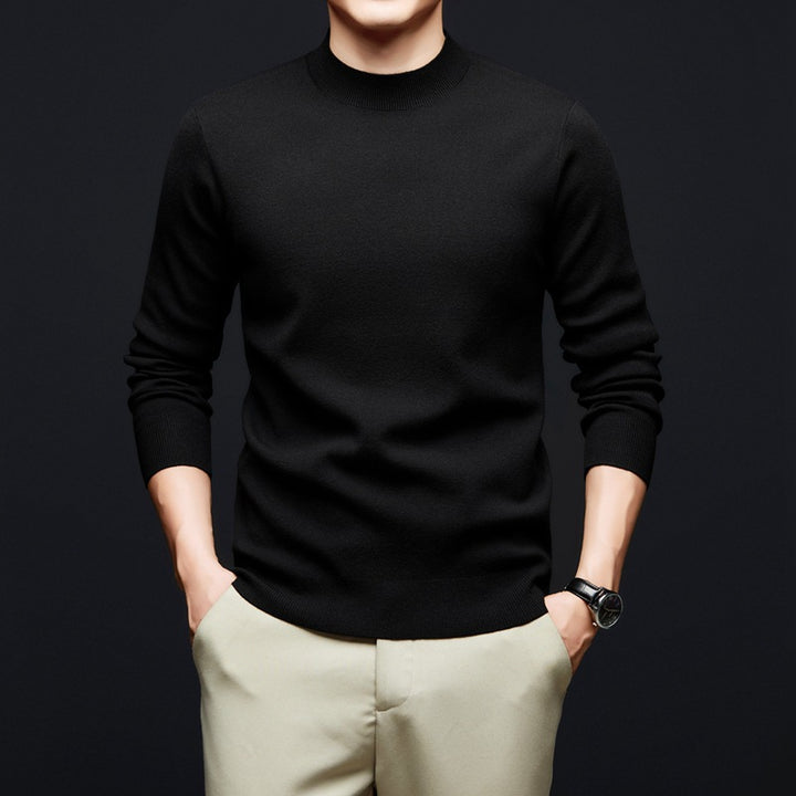 Men's wool pullover, round neck or stand-up collar, 100% wool