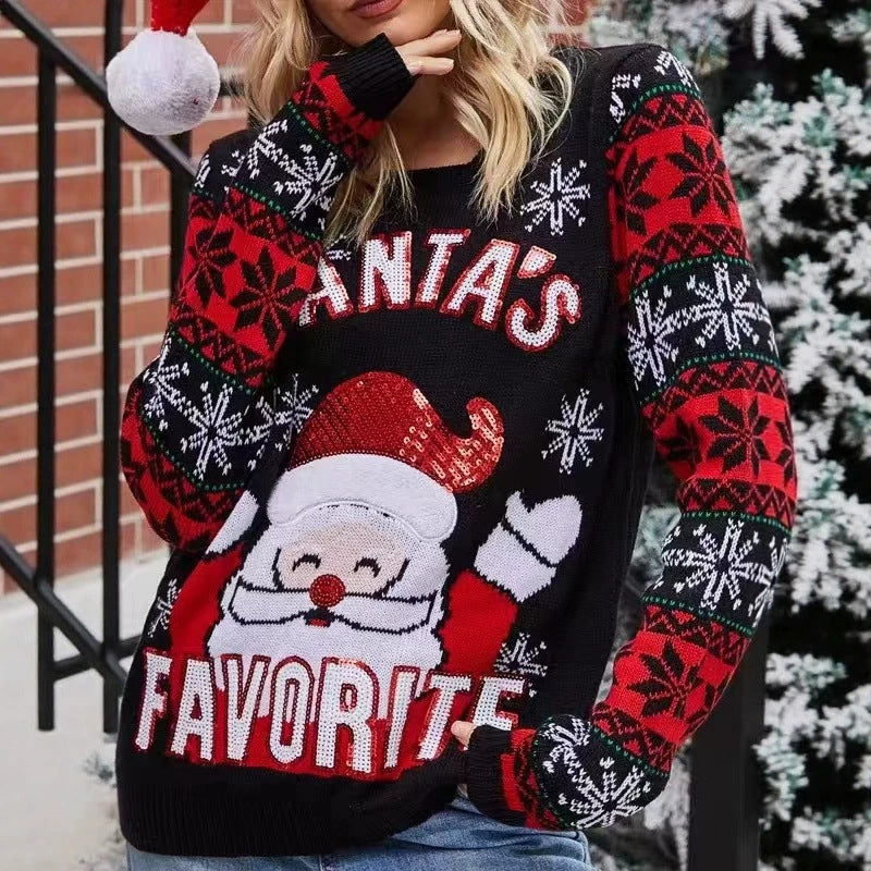 Women's knitted sweater with Christmas motif, loose fit