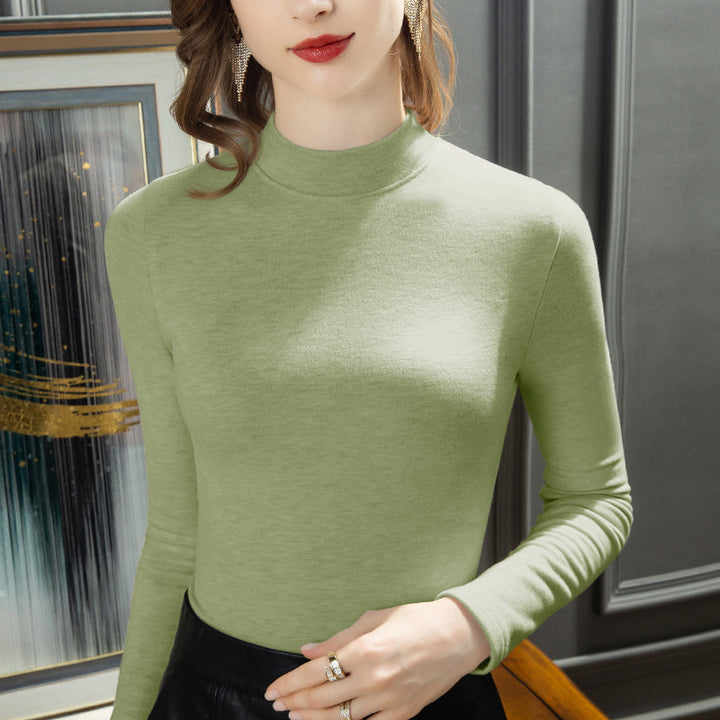 Women's long-sleeve shirt with wool and silk blend, lined