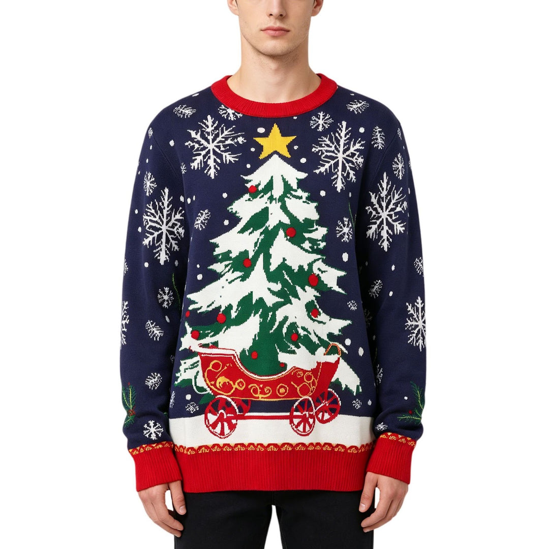 Christmas knit sweater with tree jacquard
