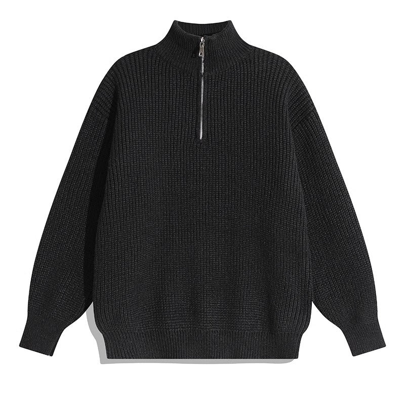 Loose men's knit sweater with zipper
