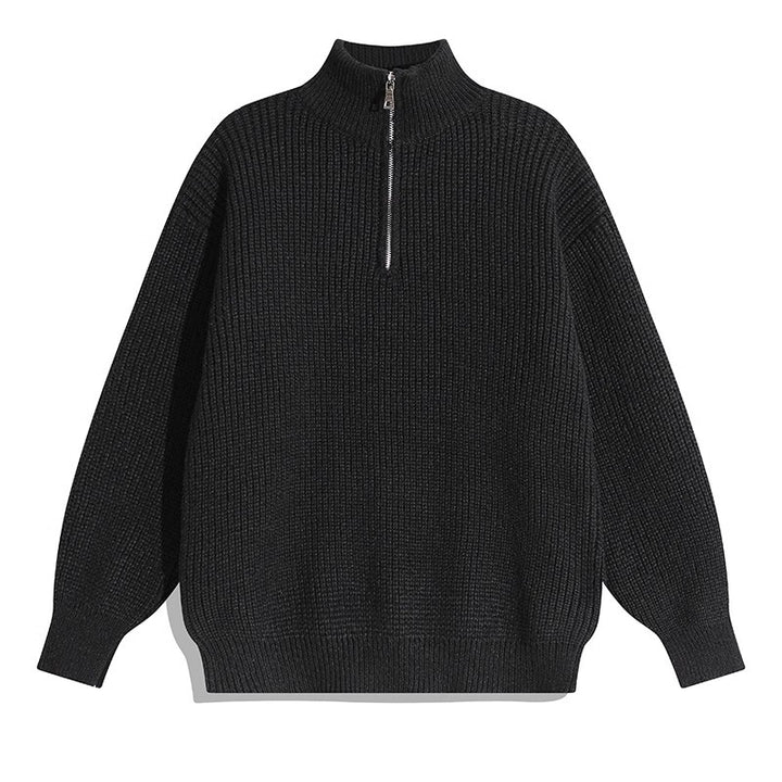 Loose men's knit sweater with zipper