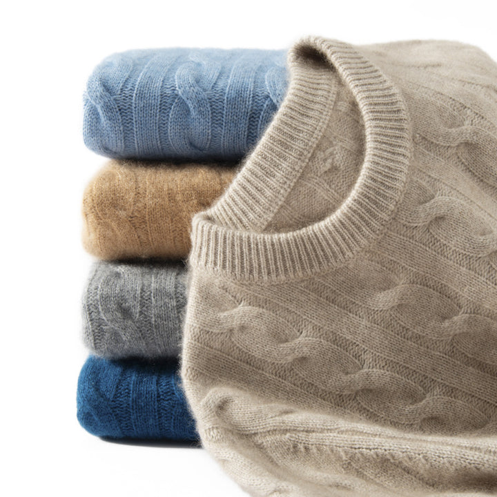 Men's cashmere sweater, cable pattern, heavy knit design