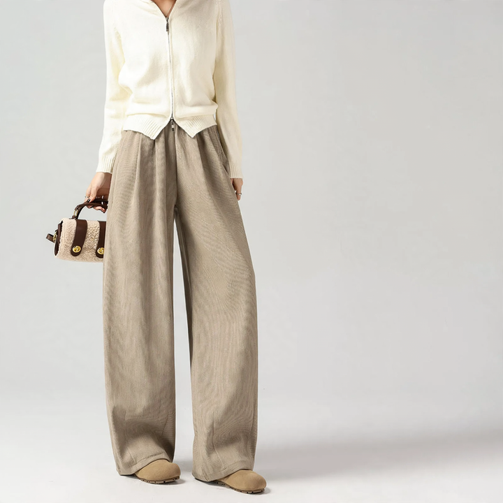 Women's corduroy pants, lined, wide cut, brown
