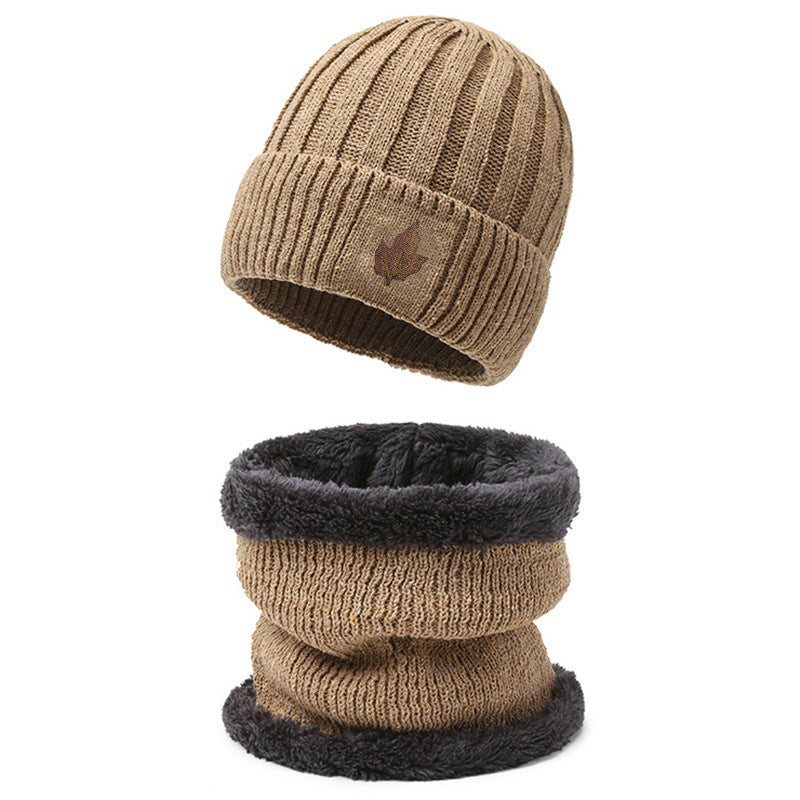Knitted cap and neck protection set, lined, for men