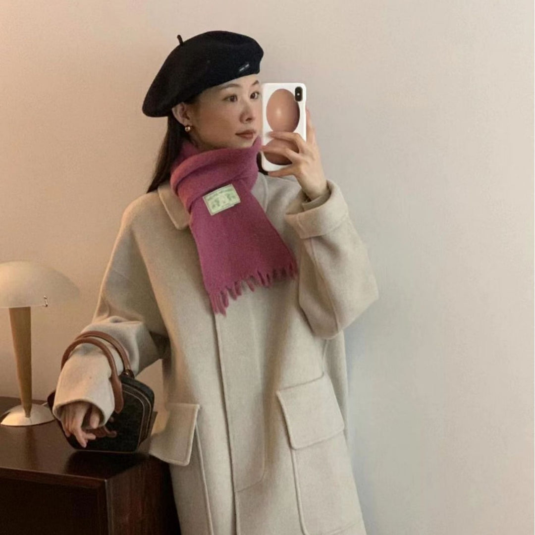 Merino wool scarf, solid color, 15x158cm