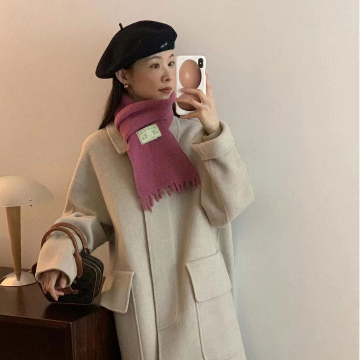 Merino wool scarf, solid color, 15x158cm