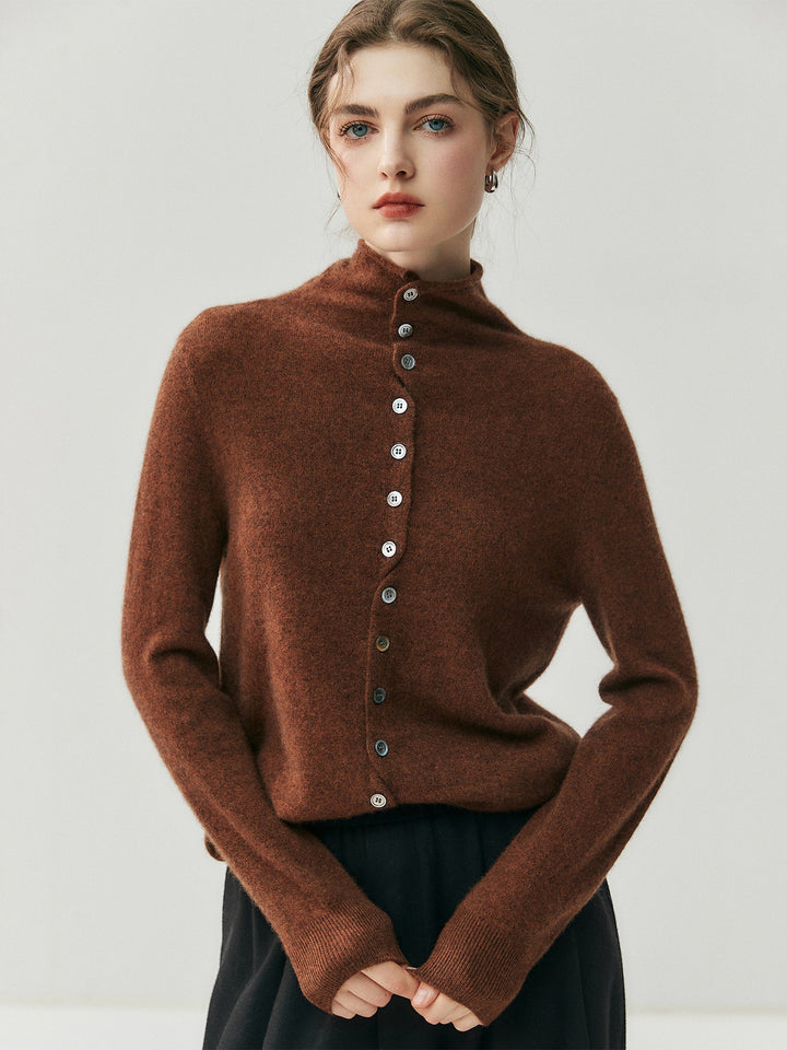 Women's cardigan with roll neck and button placket
