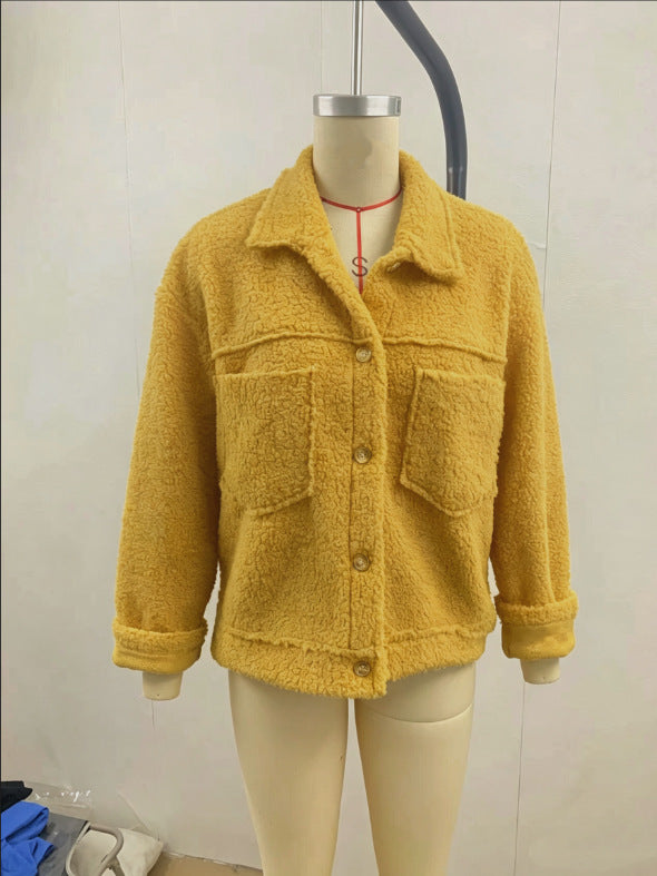 Faux fur jacket with lapels and button placket