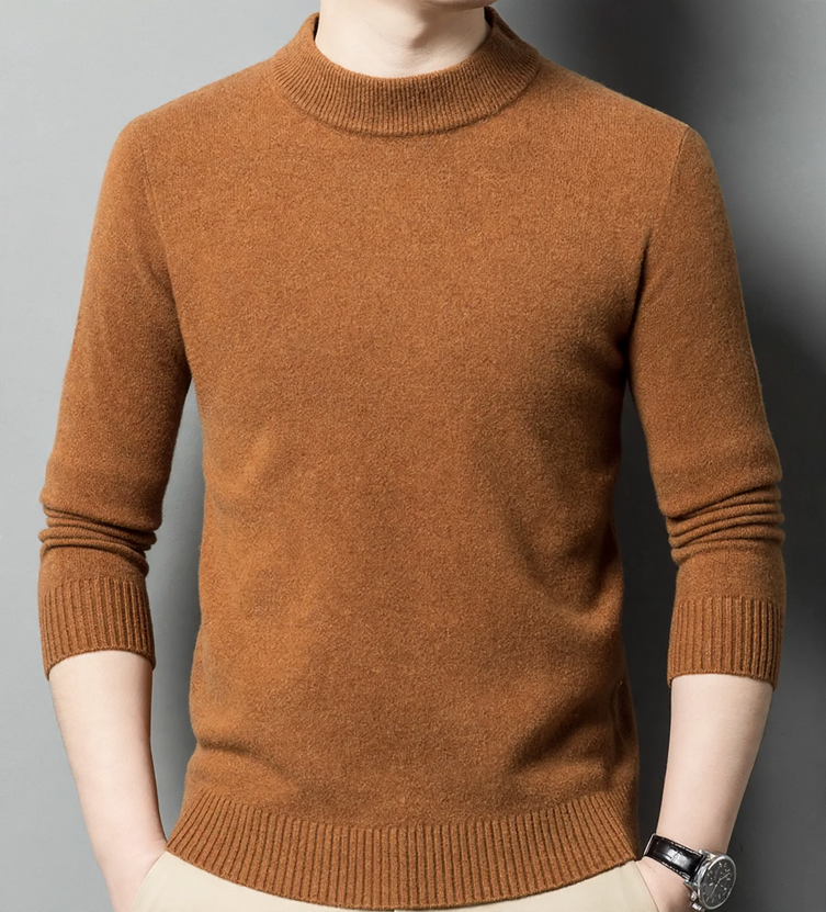 Men's sweater made of pure wool with stand-up collar