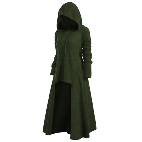 Women’s knitted hooded coat with flared maxi skirt and asymmetrical hem Mune Fashion
