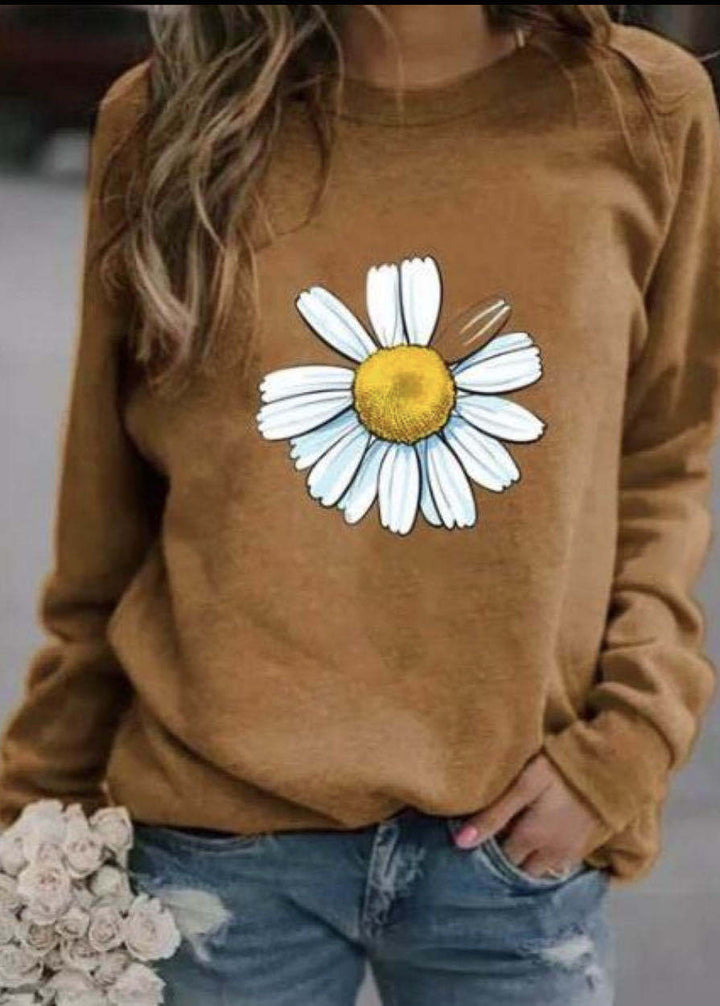 Women's sweatshirt with large daisy print, round neck and casual oversized fit Mune Fashion
