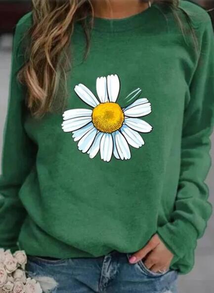 Women's sweatshirt with large daisy print, round neck and casual oversized fit Mune Fashion