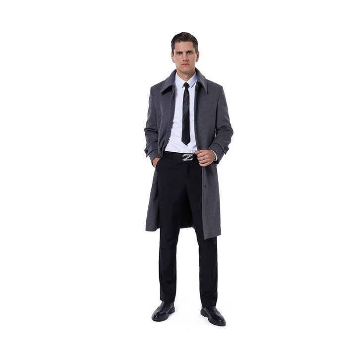 Men's long coat made of wool blend with simple button placket and adjustable cuffs Mune Fashion