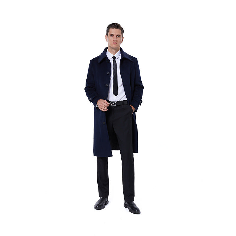 Men's long coat made of wool blend with simple button placket and adjustable cuffs Mune Fashion