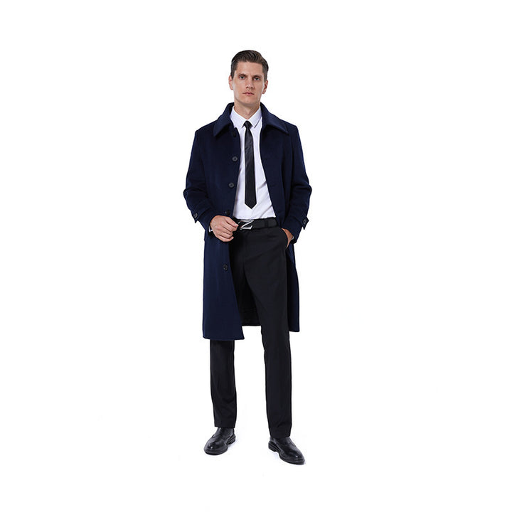 Men's long coat made of wool blend with simple button placket and adjustable cuffs Mune Fashion