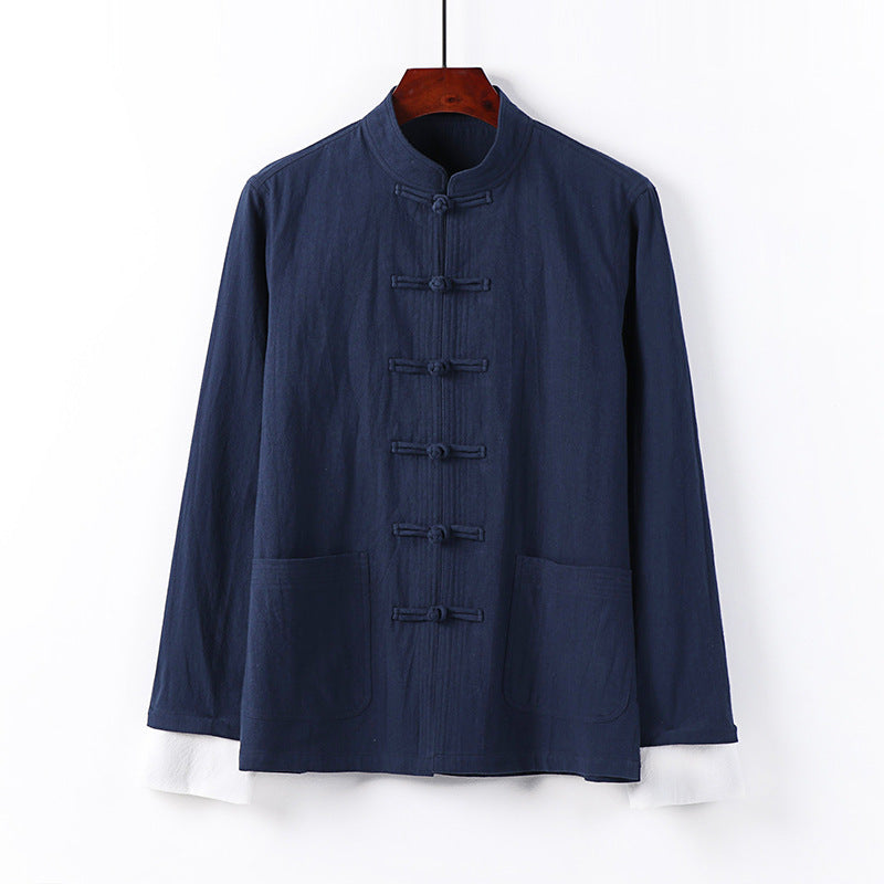 Men's Traditional Chinese Tang Jacket with Stand Collar and Knot Closures Mune Fashion